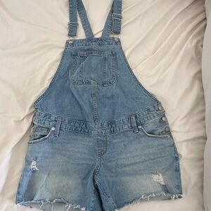 Denim Maternity Overall Shorts